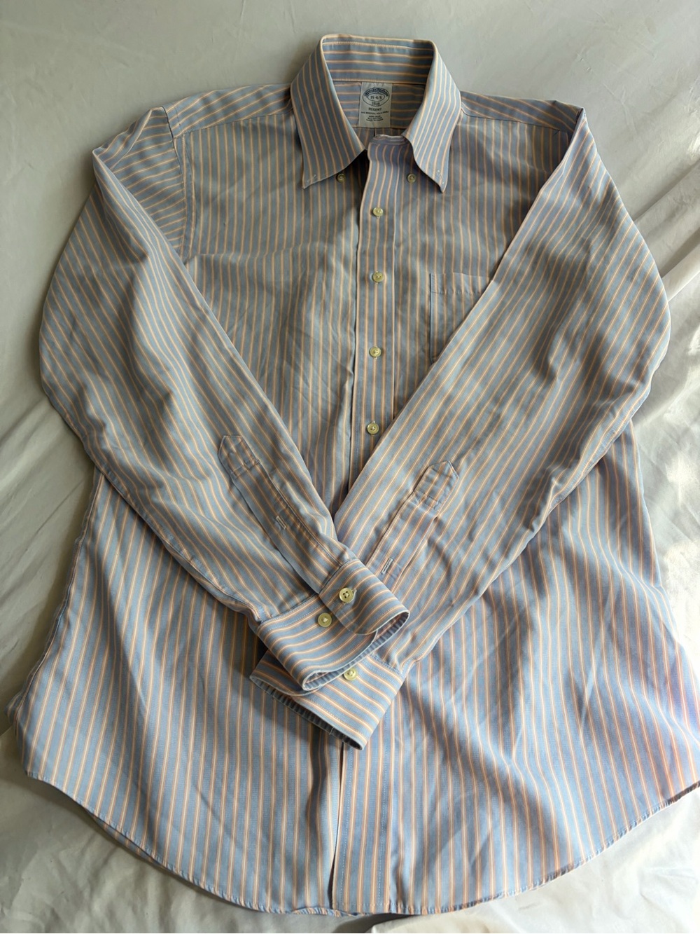 Brooks Brothers Regent Fit Blue Orange White Plaid Long Sleeve Shirt 15 4/5